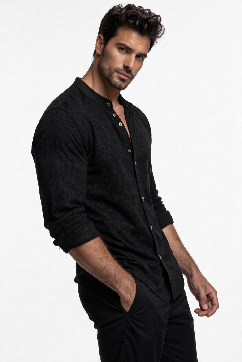 Camisa Slim Fit Premium de Cuello Mao - Estilo Moderno y Elegante para Hombre