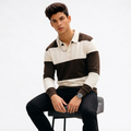 Polo de Manga Larga “Rugby Modern” Rayas Chocolate y Crema