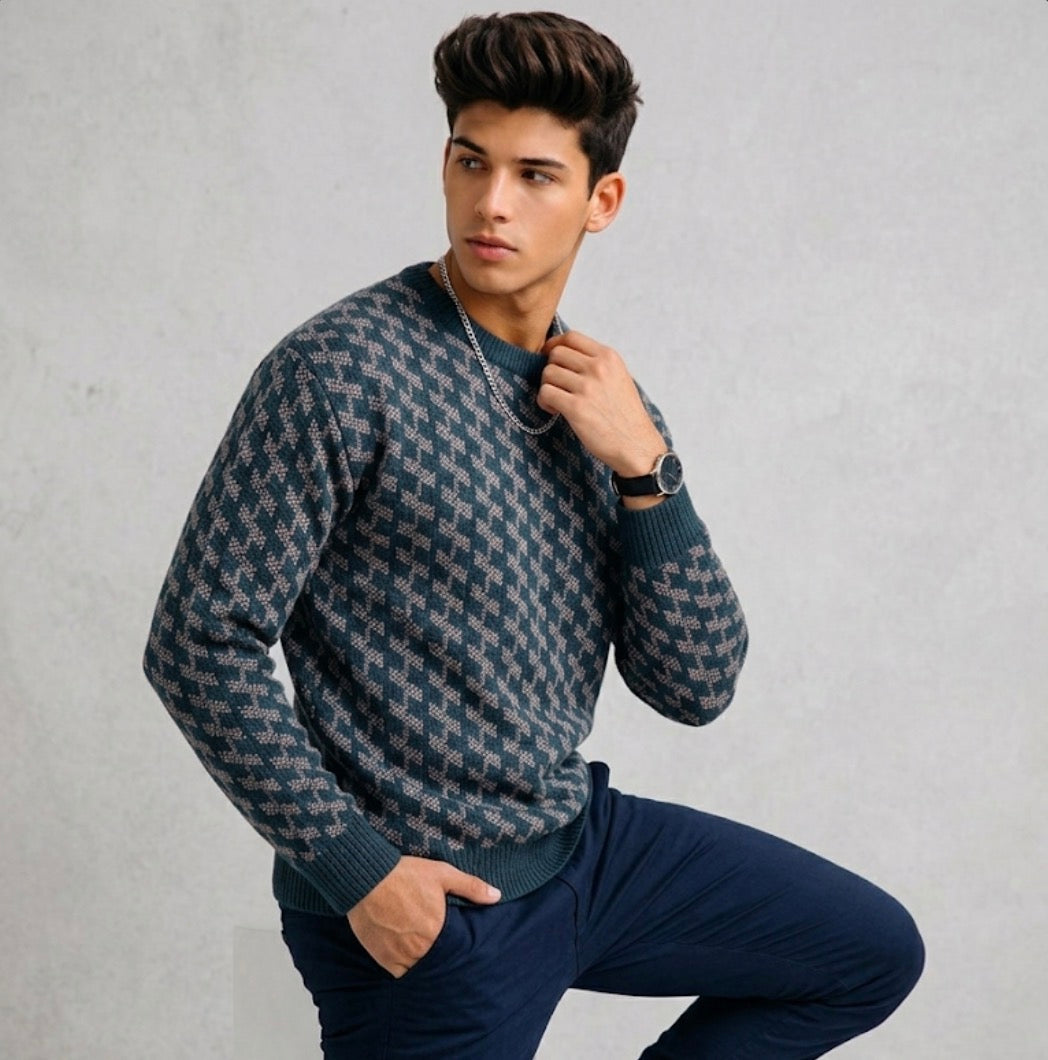 Suéter “Elysian Knit” - Tejido Premium con Patrón Geométrico 3D