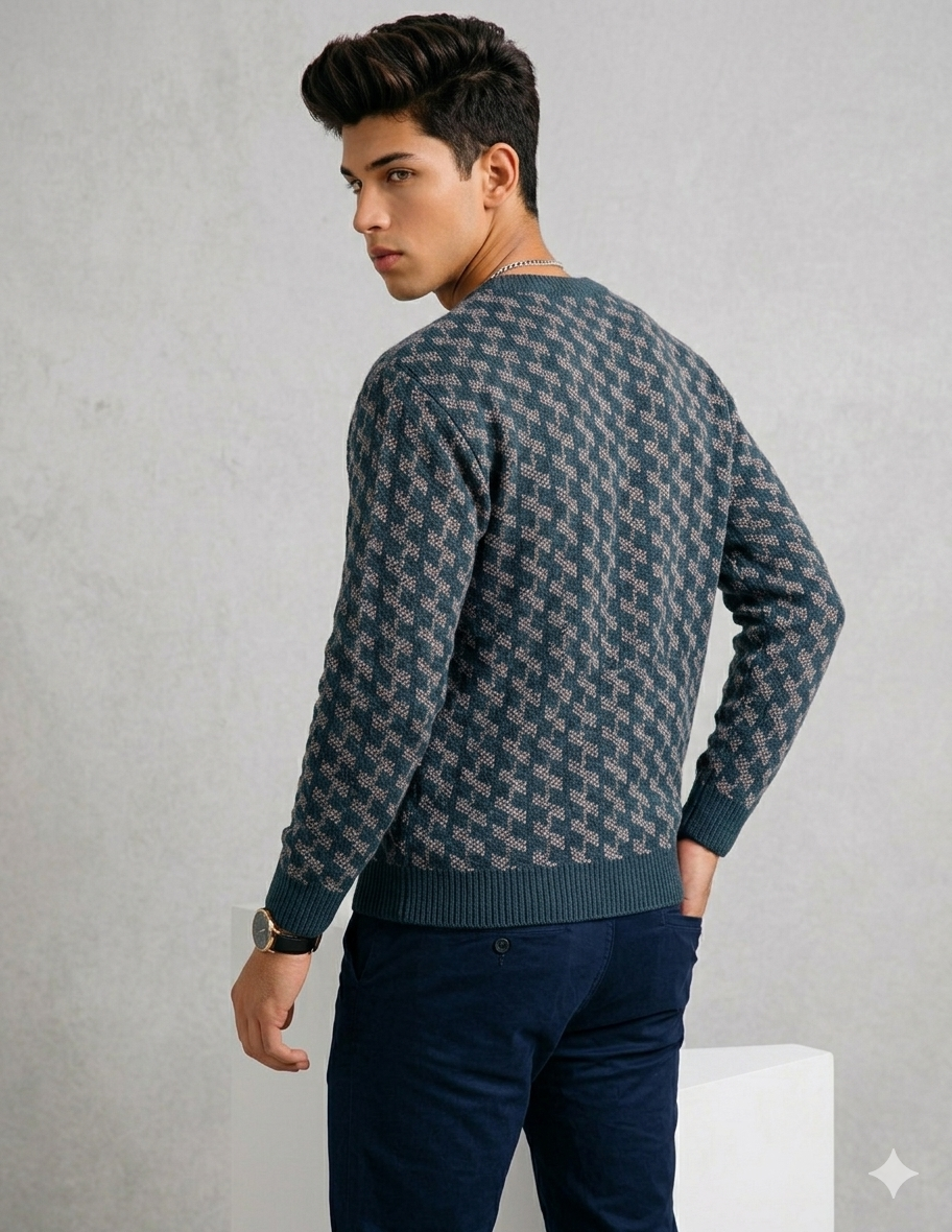 Suéter “Elysian Knit” - Tejido Premium con Patrón Geométrico 3D