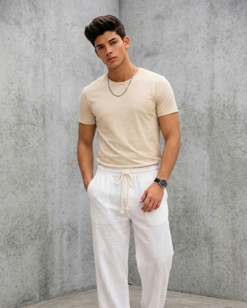 Pantalón de Lino Premium con Cordón Para Hombre - Estilo Casual y Fresco.