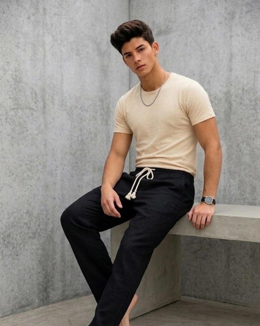 Pantalón de Lino Premium con Cordón Para Hombre - Estilo Casual y Fresco.