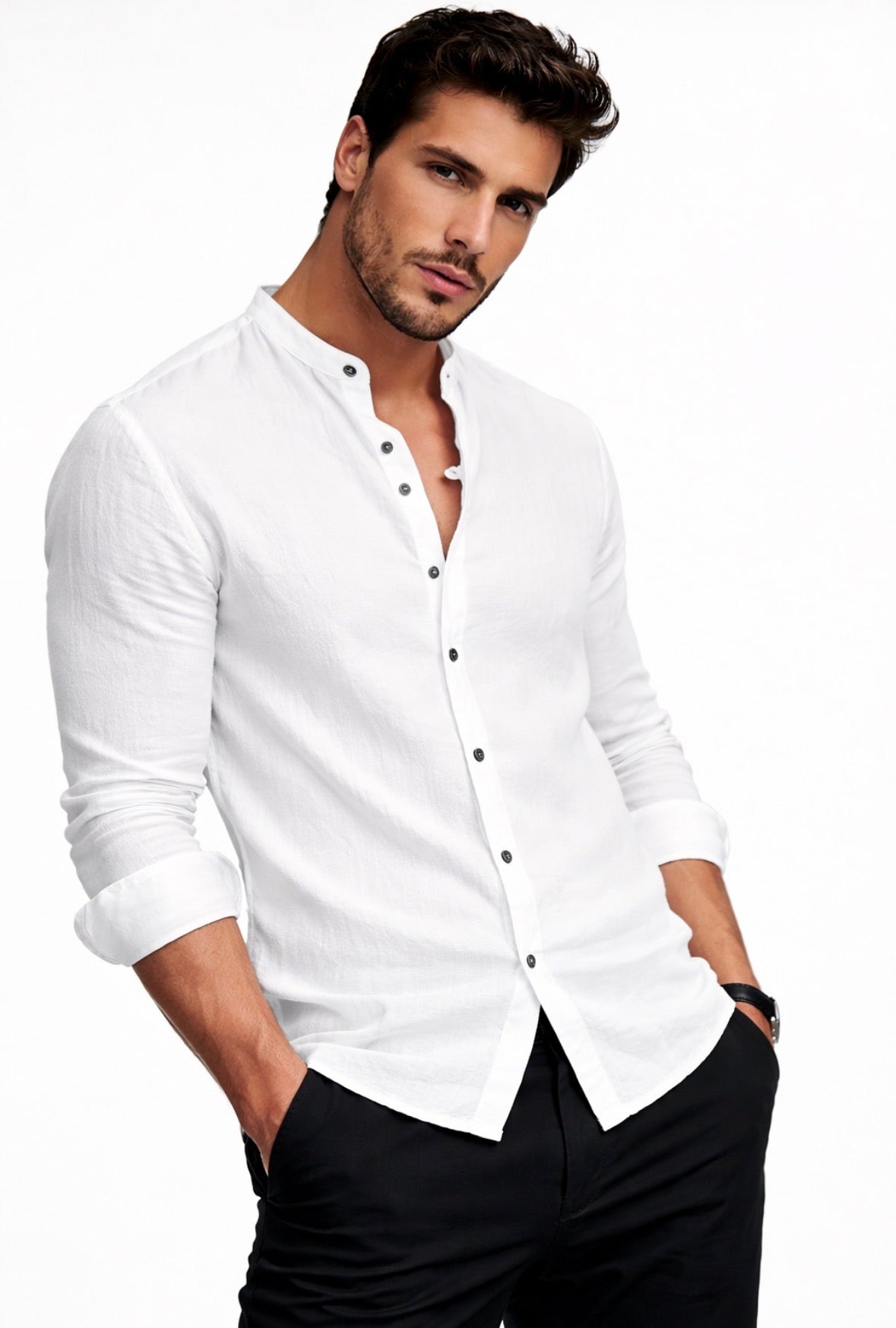 Camisa Slim Fit Premium de Cuello Mao - Estilo Moderno y Elegante para Hombre